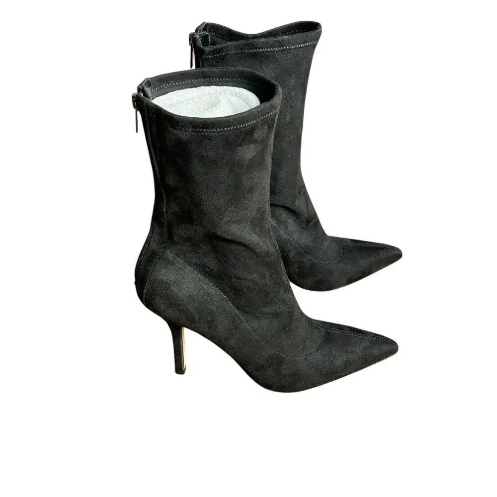 Marc Fisher Ltd 8.5 Velour Black Zip Up Ankle Boots High Heels Women’s